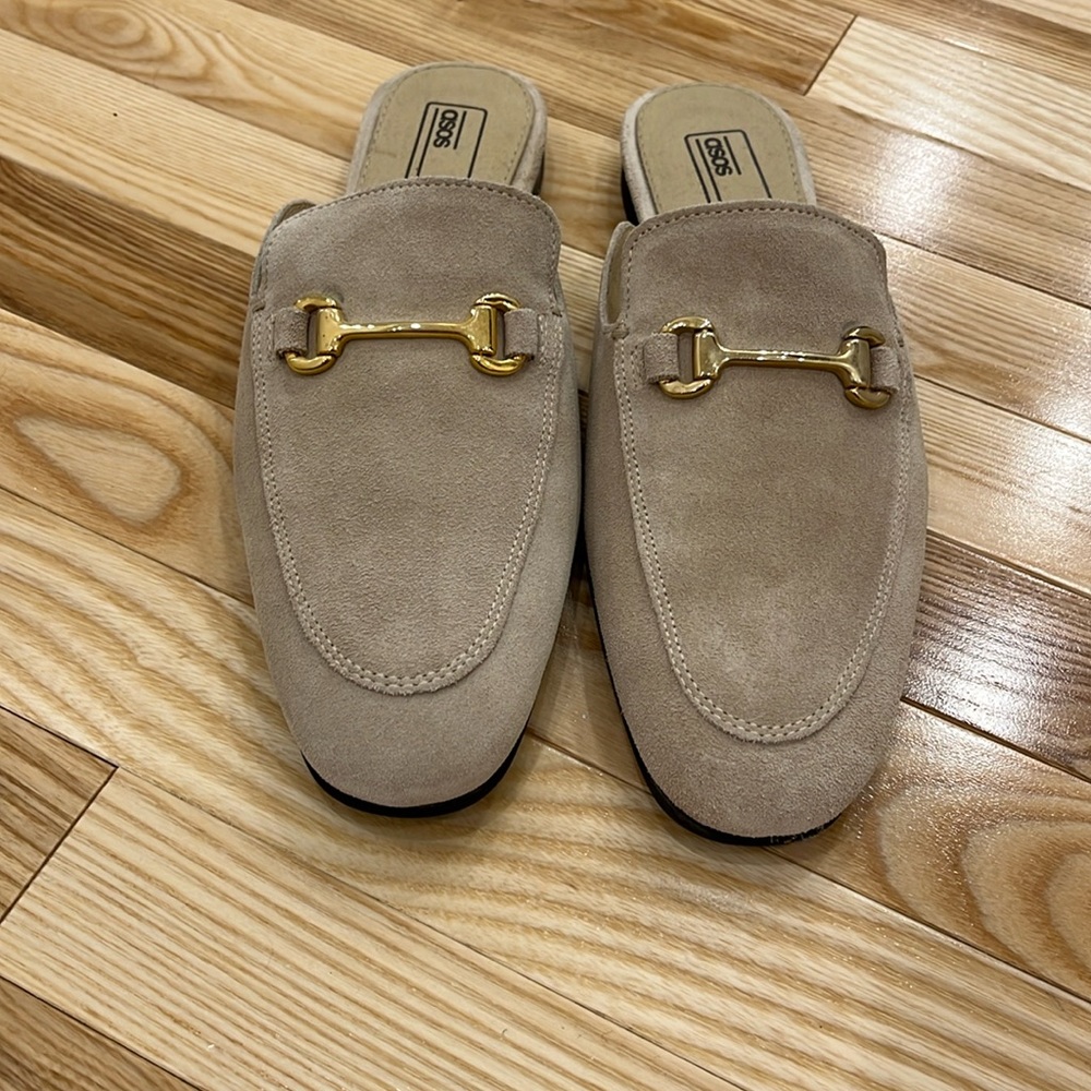 ASOS stone tan slip on horsebit mules shoes